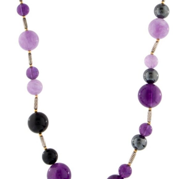 DAVID YURMAN 18K YG & STERLING  AMETHYST, ONYX & HEMATINE POPCORN NECKLACE - Picture 3 of 9